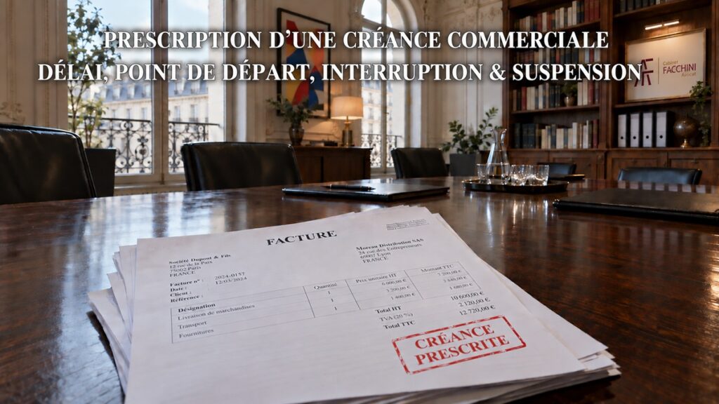 Une créance commerciale prescrite sur la table de réunion d'un cabinet d'avocat spécialisé en recouvrement de créance